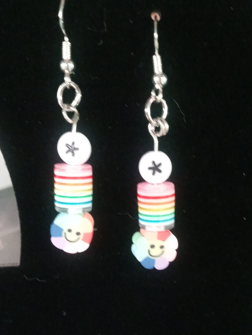 Colorful Rainbow Flower Dangle Earrings for Kids - Pink Accent